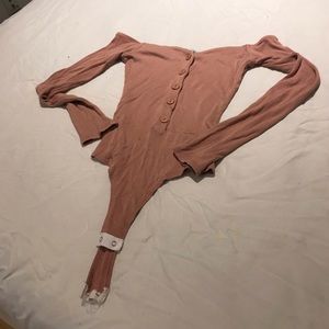 Salmon Off The Shoulder Body Suit